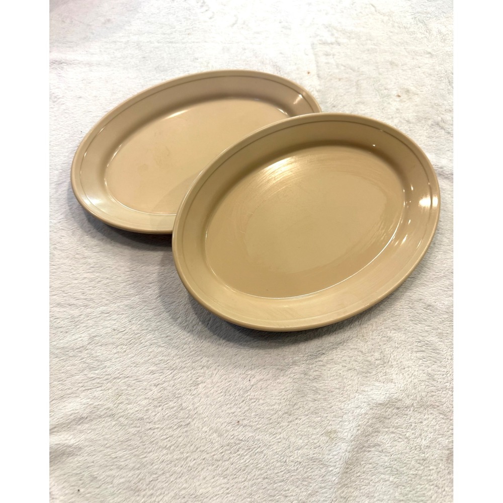 Vintage Dallas Ware P-74 Tan Melamine Oval Platters Set of 2 Beige 12 Inch